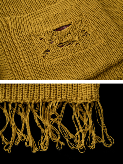 MAMC - Fringe-Appliqué Loose Knit Cardigan – Yellow WE811