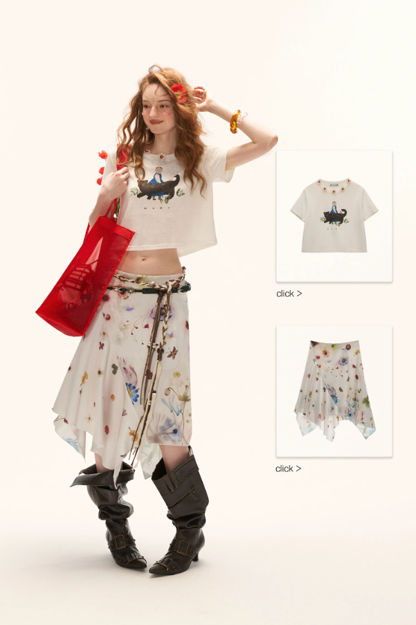 MAMC - "Poetic Bloom Flow" Asymmetric Satin Panel Midi Skirt WE926