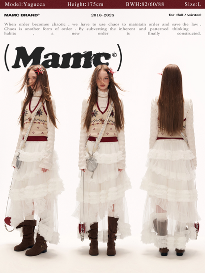 MAMC - Soft Beige Fair Isle Halter V-Neck Knit Vest WE872