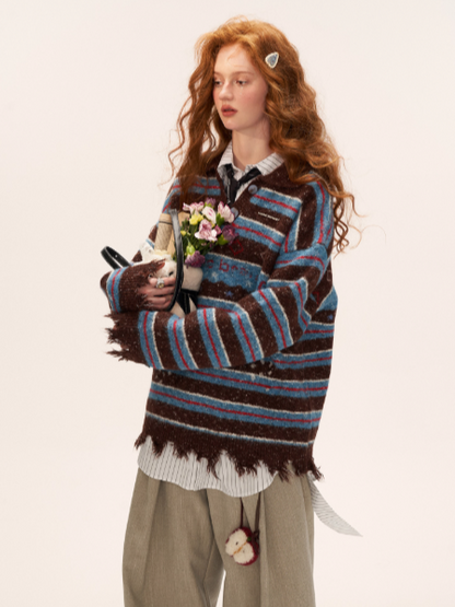 MAMC - Star Stripe Polo Knit Sweater WE768 - BLUE