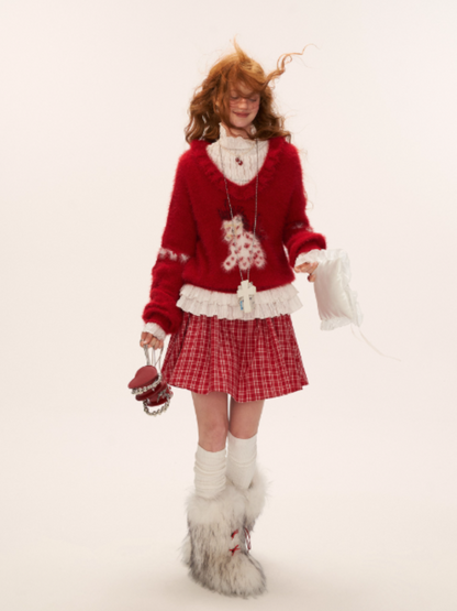 French Bow Tie Strap Smocked Dress WE852 (Red Plaid)