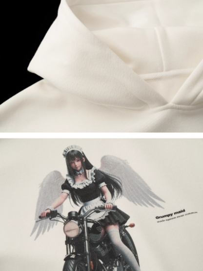 MAMC - White Oversized Hoodie – Playful Maid Streetwear Pullover WE829