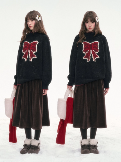 "Midnight Charm" Black Bow Knit Sweater LL2025311