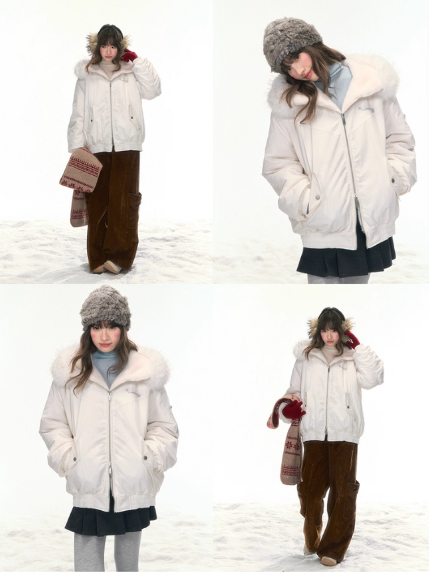 "Dreamscape" White Reversible Faux-Fur Aviator Jacket LL2025474
