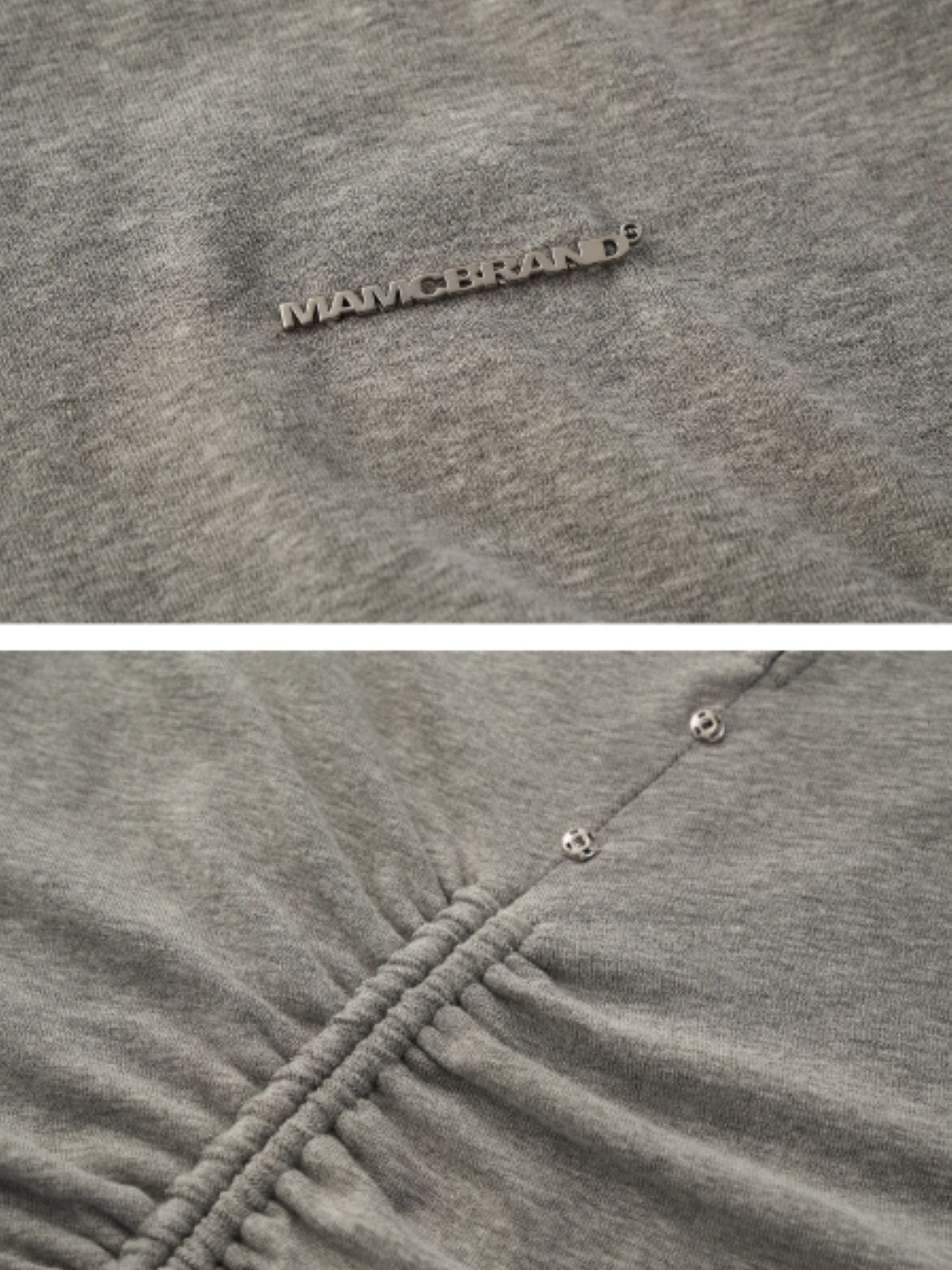 MAMC - Y2K Preppy Lace Trim Ruched Long Sleeve Top (Grey)