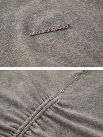 MAMC - Y2K Preppy Lace Trim Ruched Long Sleeve Top (Grey)