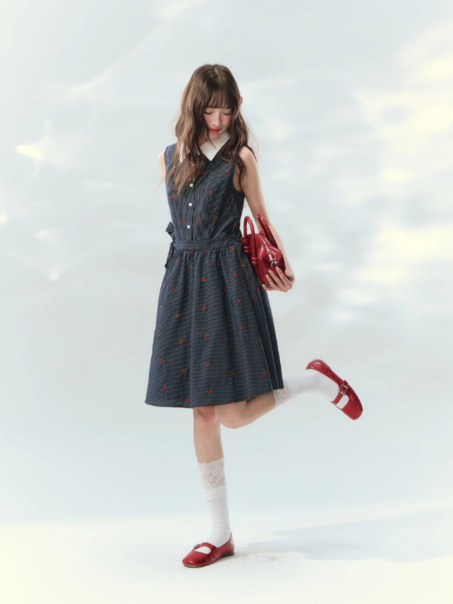 “Twin Bloom Letters” Navy Plaid Embroidered Shirt Dress LL2026139