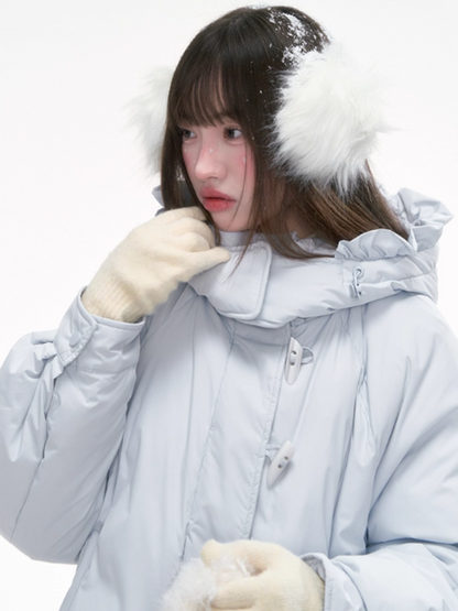 “Misty Blue Whispers” Drawstring Down Puffer Coat LL2025293
