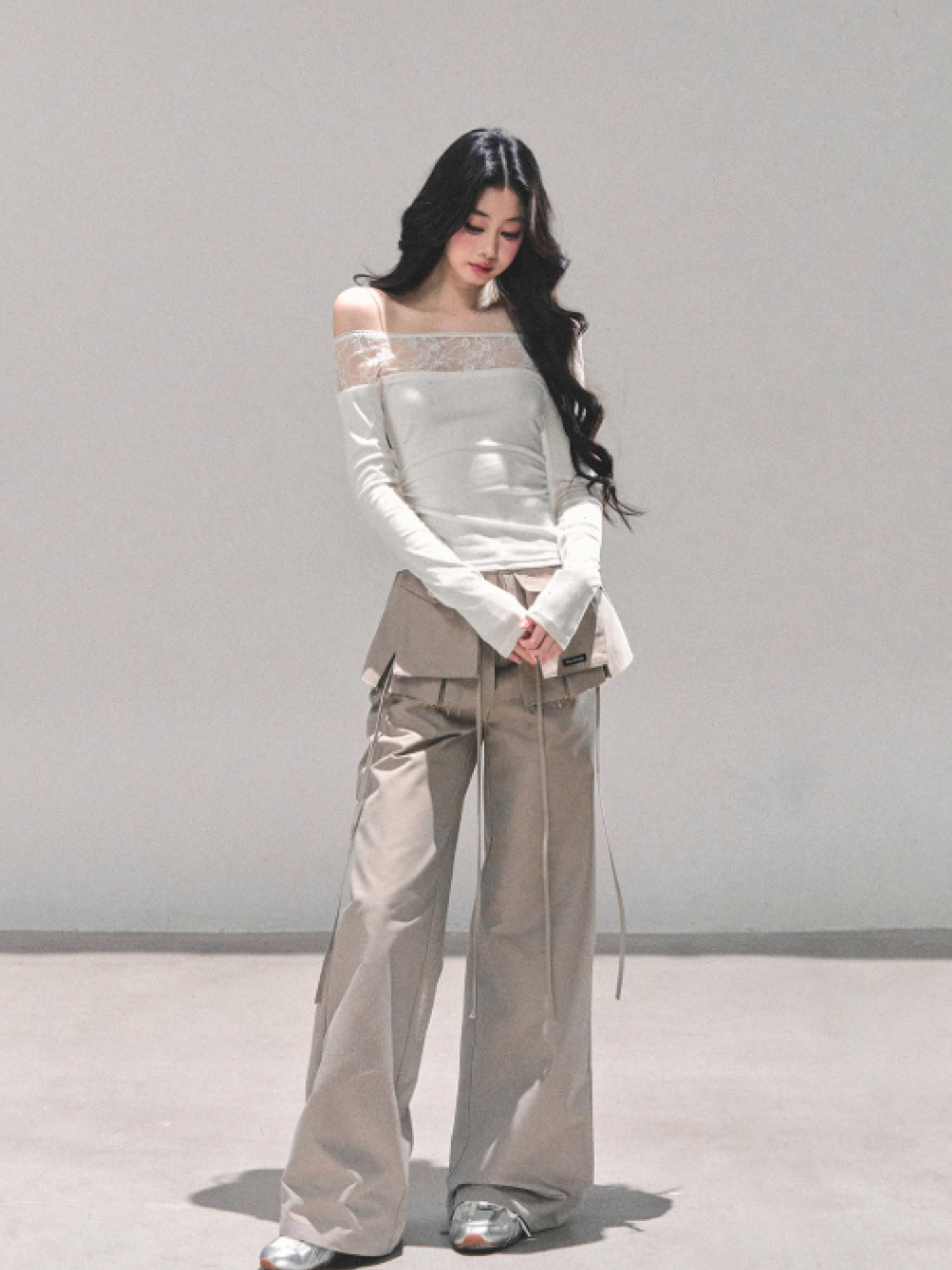 "空白的余温" Winter Poise Knit Polo Top - White