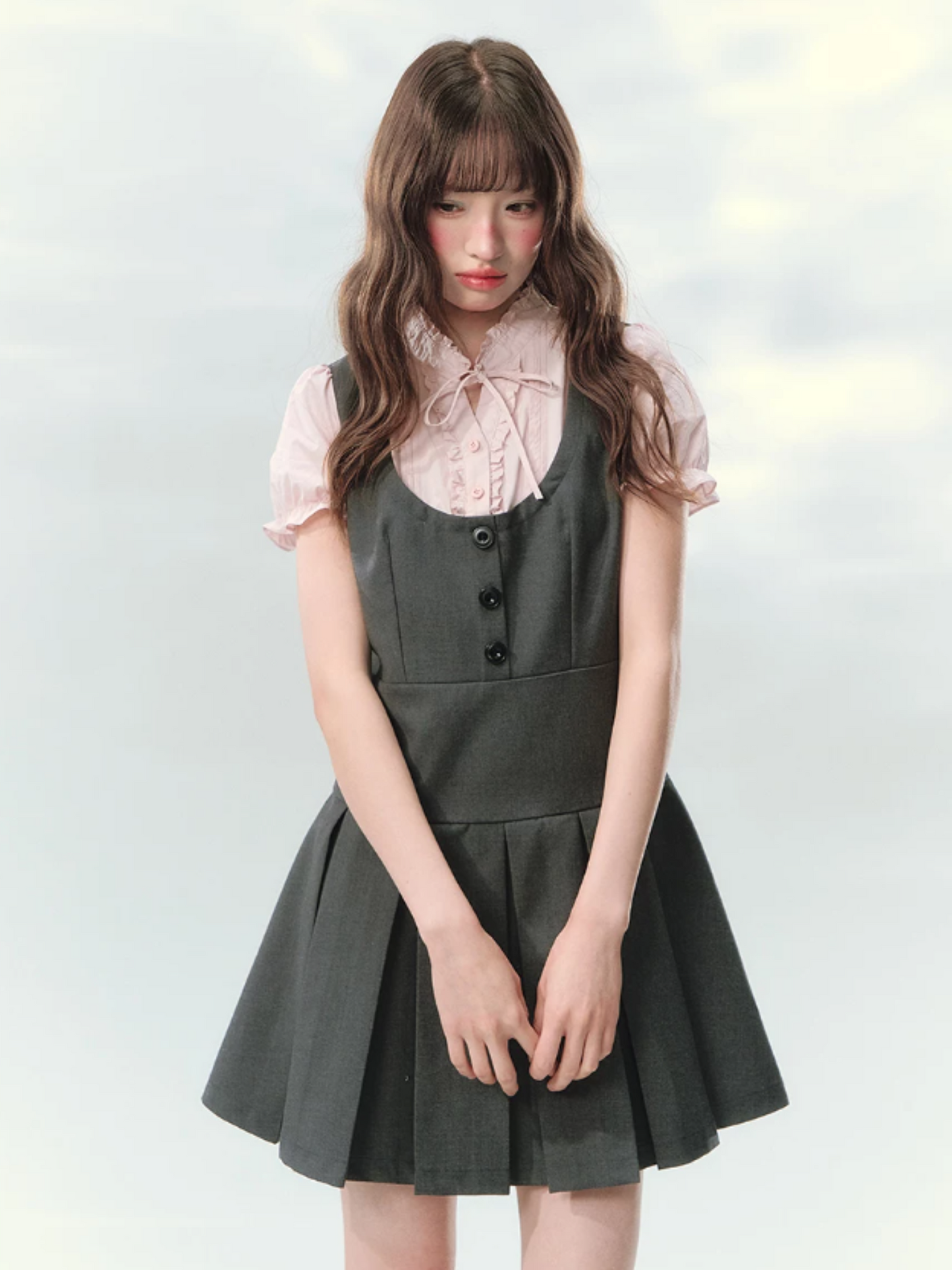 “Sweet Grey Diary” Layered Academy Pleated Dress LL2026142