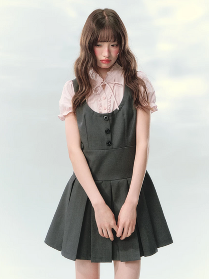“Sweet Grey Diary” Layered Academy Pleated Dress LL2026142