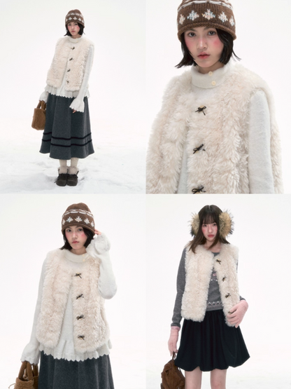 “Cloud Mousse” Soft Fuzzy Vest with Bow Detail LL2025276