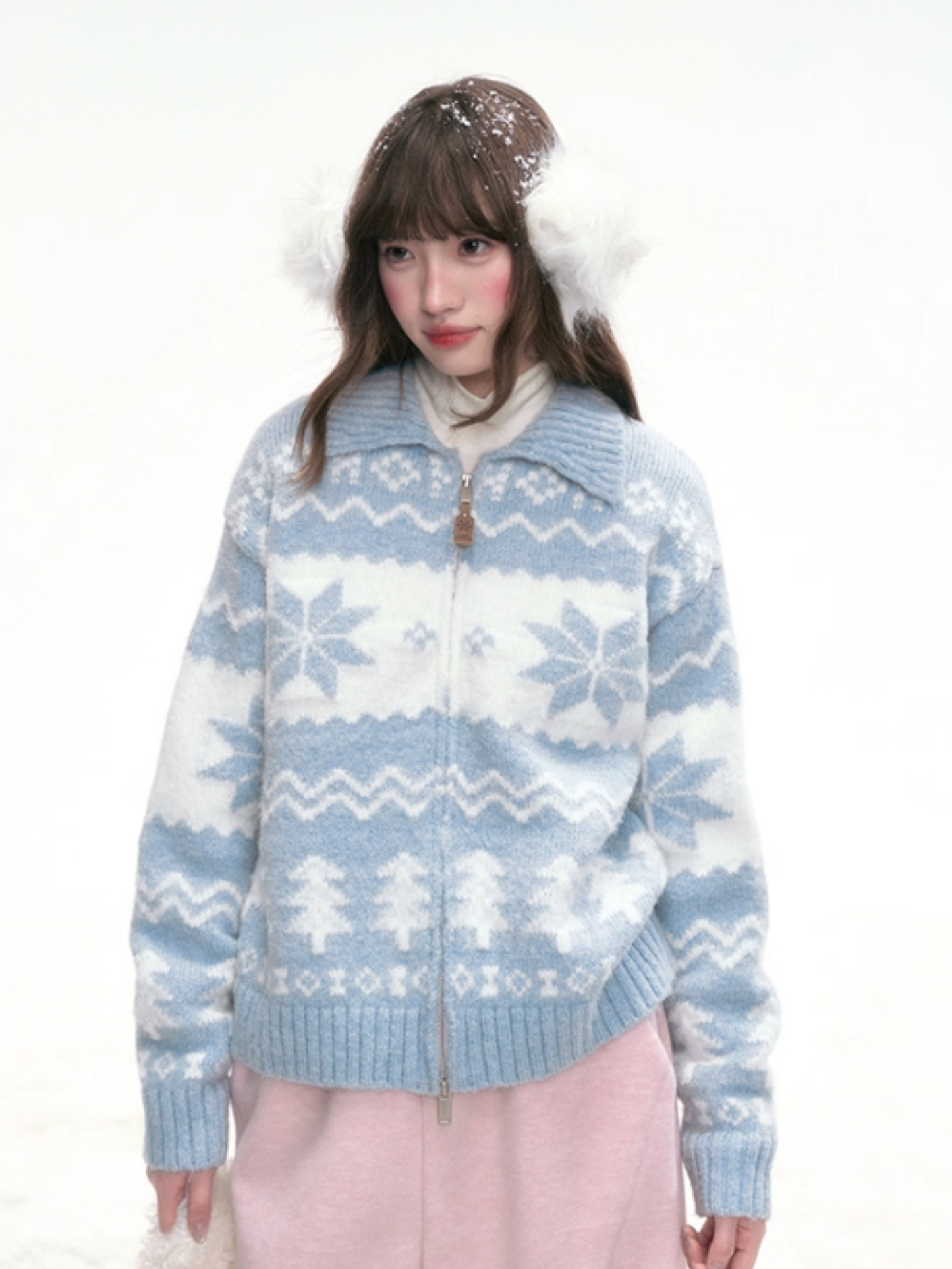 "Frost Whisper" Blue Vintage Contrast Knit Cardigan LL2025305