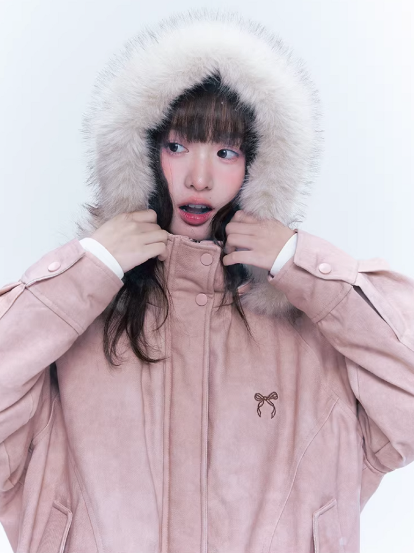 CREAMO2奶油氧气 - Misty Pink Sweet-Cool Detachable Fur-Trim Hooded Puffer Jacket