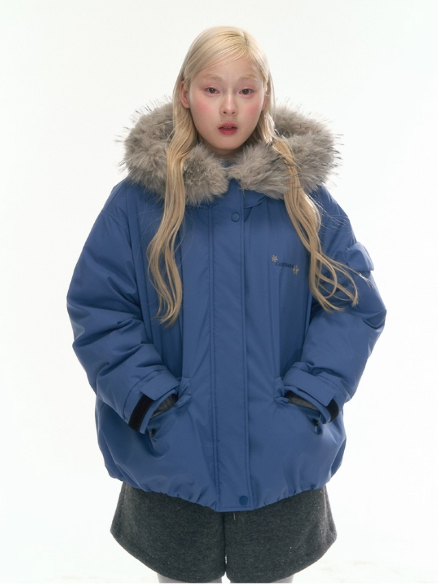"Cloud Drift Guide" Deep Gray-Blue Puff-Parka Down Coat LL2025441