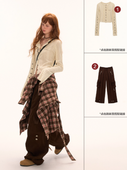 MAMC - Brown Bow Plaid Shirt Dress