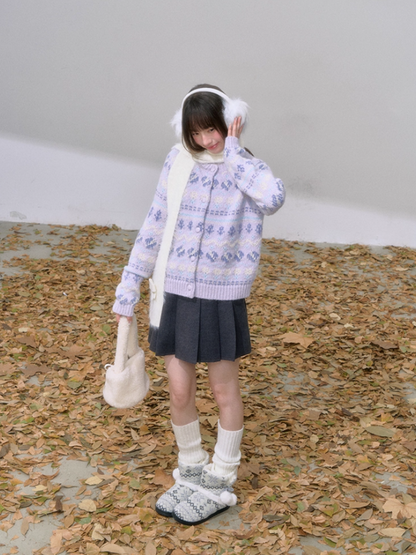 "紫韵浮纹" Purple Fair Isle Knit Cardigan
