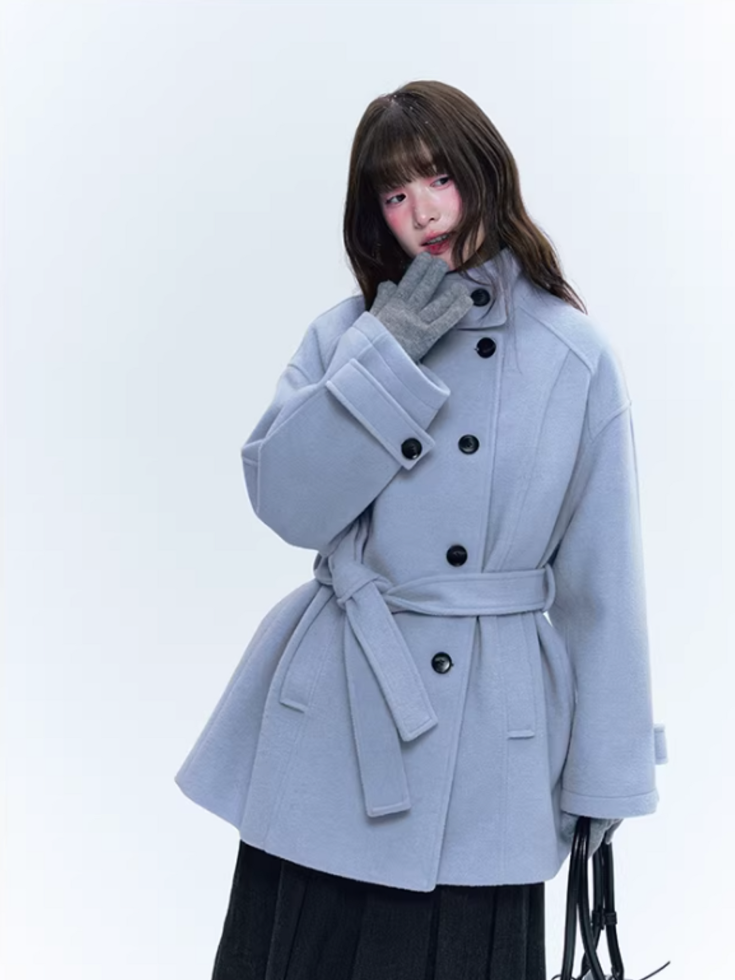CREAMO2奶油氧气 - Soft Mist Blue Vintage Academy Wool-Blend Midi Coat