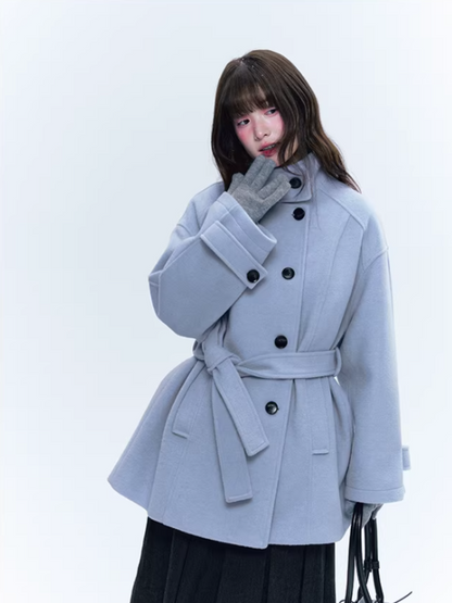 CREAMO2奶油氧气 - Soft Mist Blue Vintage Academy Wool-Blend Midi Coat