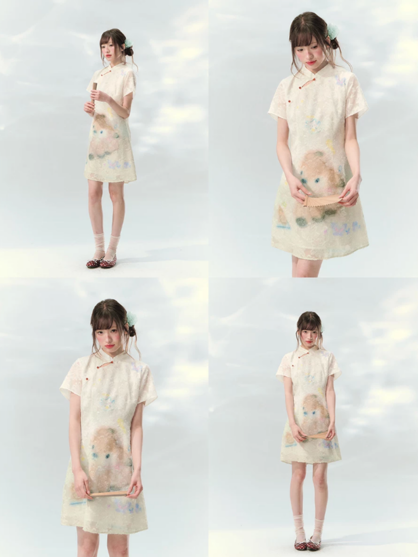 “Velvet Deer Whisper” Ivory Deer Print Cheongsam Dress LL2026174