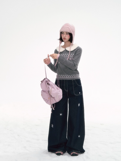 “Milk & Snowflake” Retro Wide-Leg Jeans PP2025288