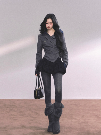 "澳区学妹" American Plaid Layered Long Sleeve Top