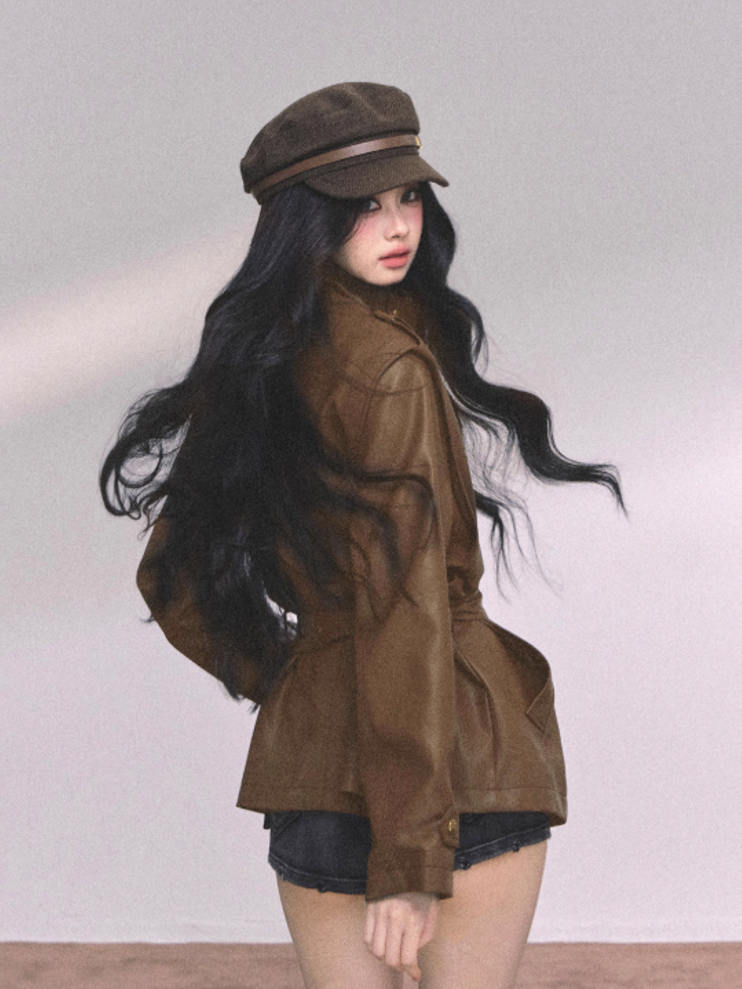"英区时差" American Cool Girl PU Leather Jacket – Black/ Coffee