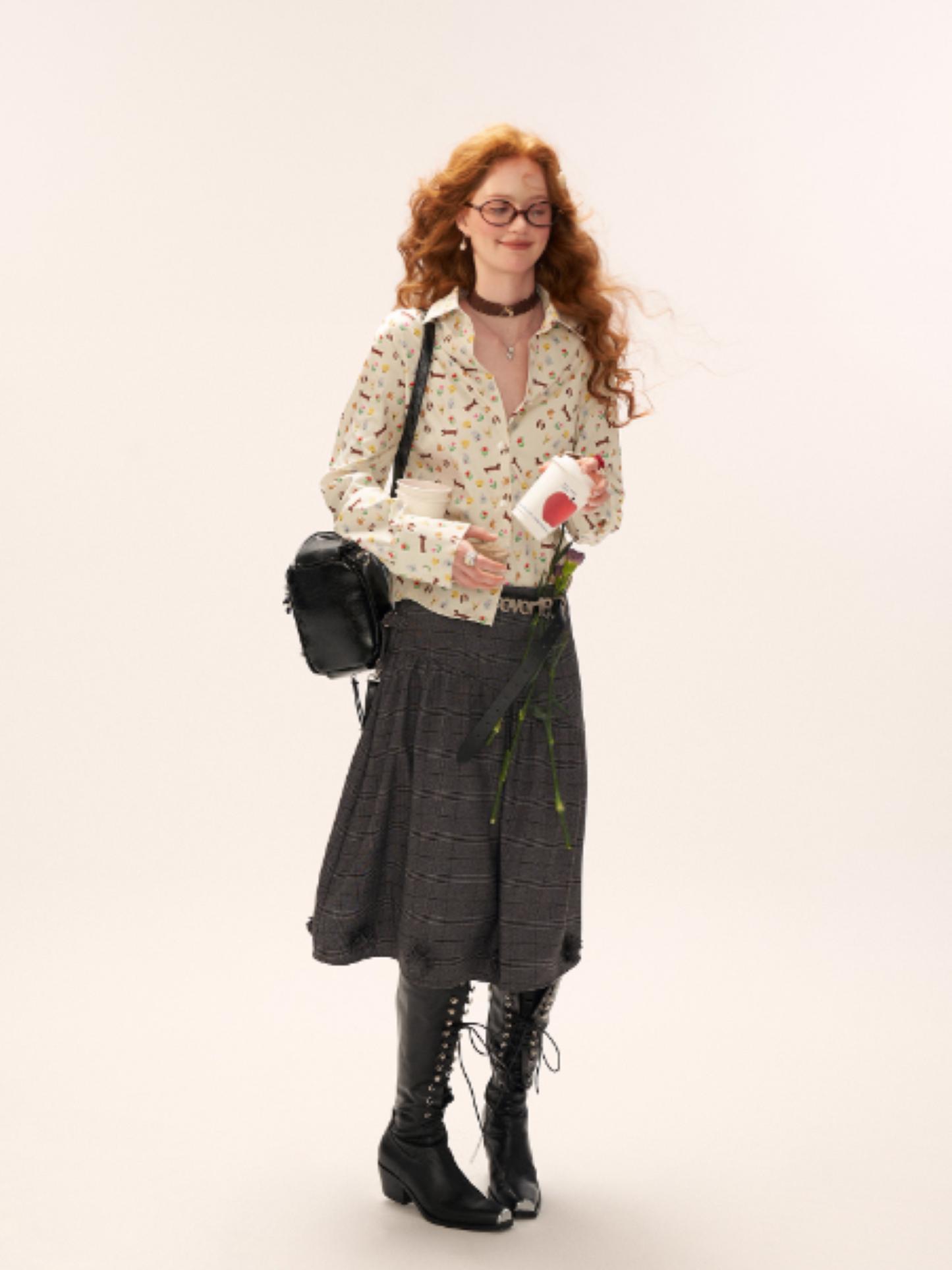 MAMC - Embellished Plaid Midi Skirt WE832