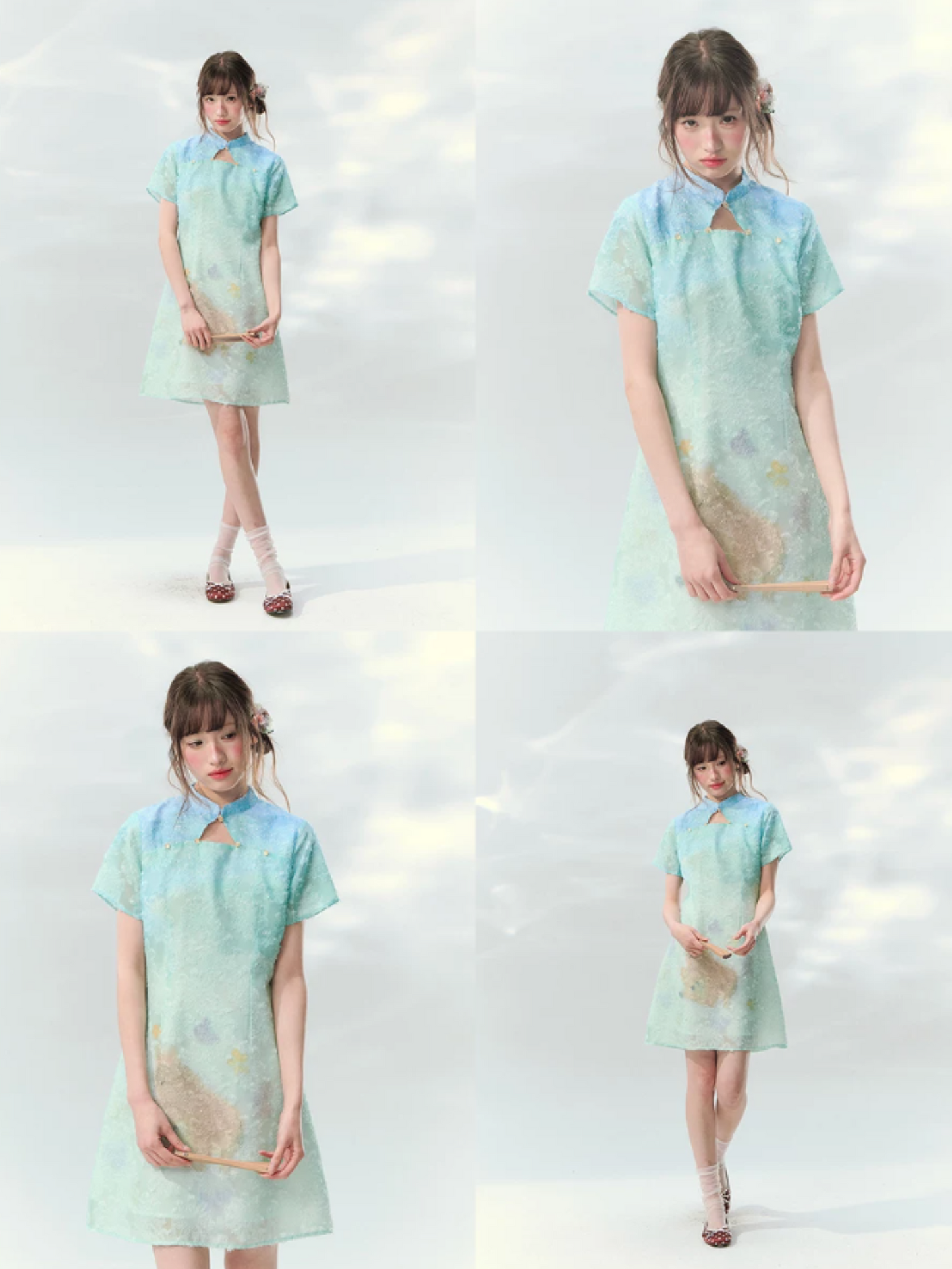 “Velvet Deer Whisper” Teal Deer Print Cheongsam Dress LL2026174
