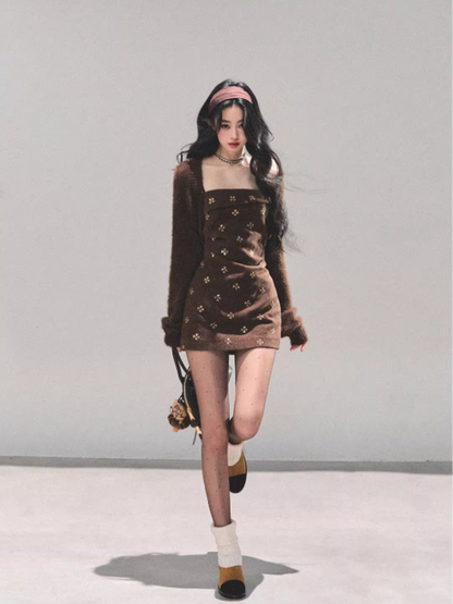 "海棠花未眠" Autumn Glow Spaghetti Strap Dress