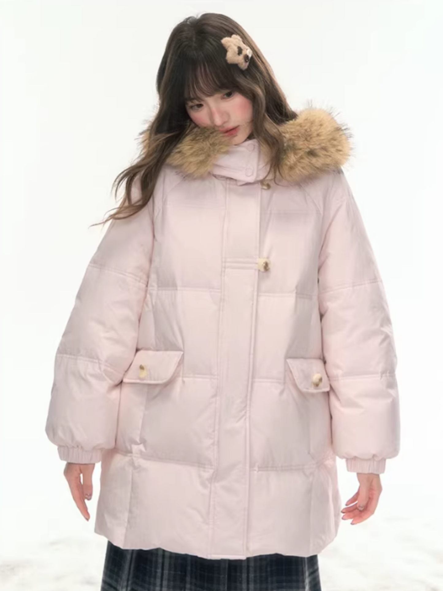 "First Snowfall" Sakura Pink Mid-Length Down Jacket LL2025473