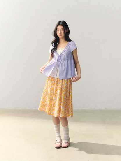 "Purple Haze Citrus" Lavender Plaid Blouse LL2026038