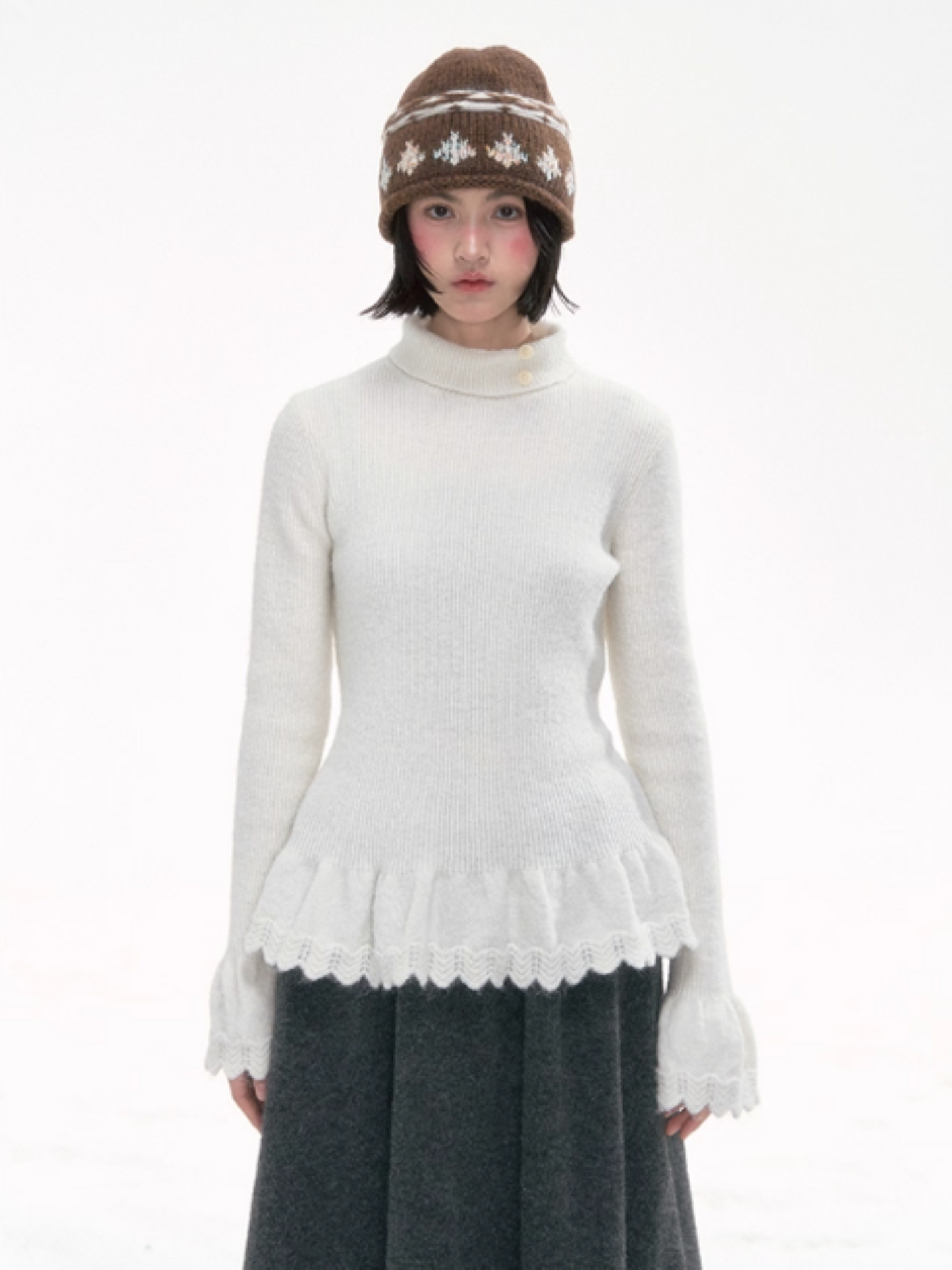 “Sweet Cloud Pleats” Soft Knit Turtleneck Top LL2025284