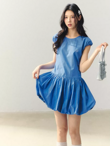 Ocean Bloom Royal Blue Bubble Hem Dress LL2026019