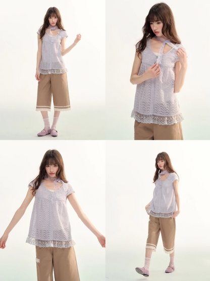 Ash Fir Crochet Lace Cardigan Set LL2026093
