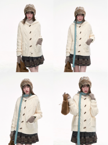 “Caramel Clouds” Hooded Cable Knit Cardigan LL2025280