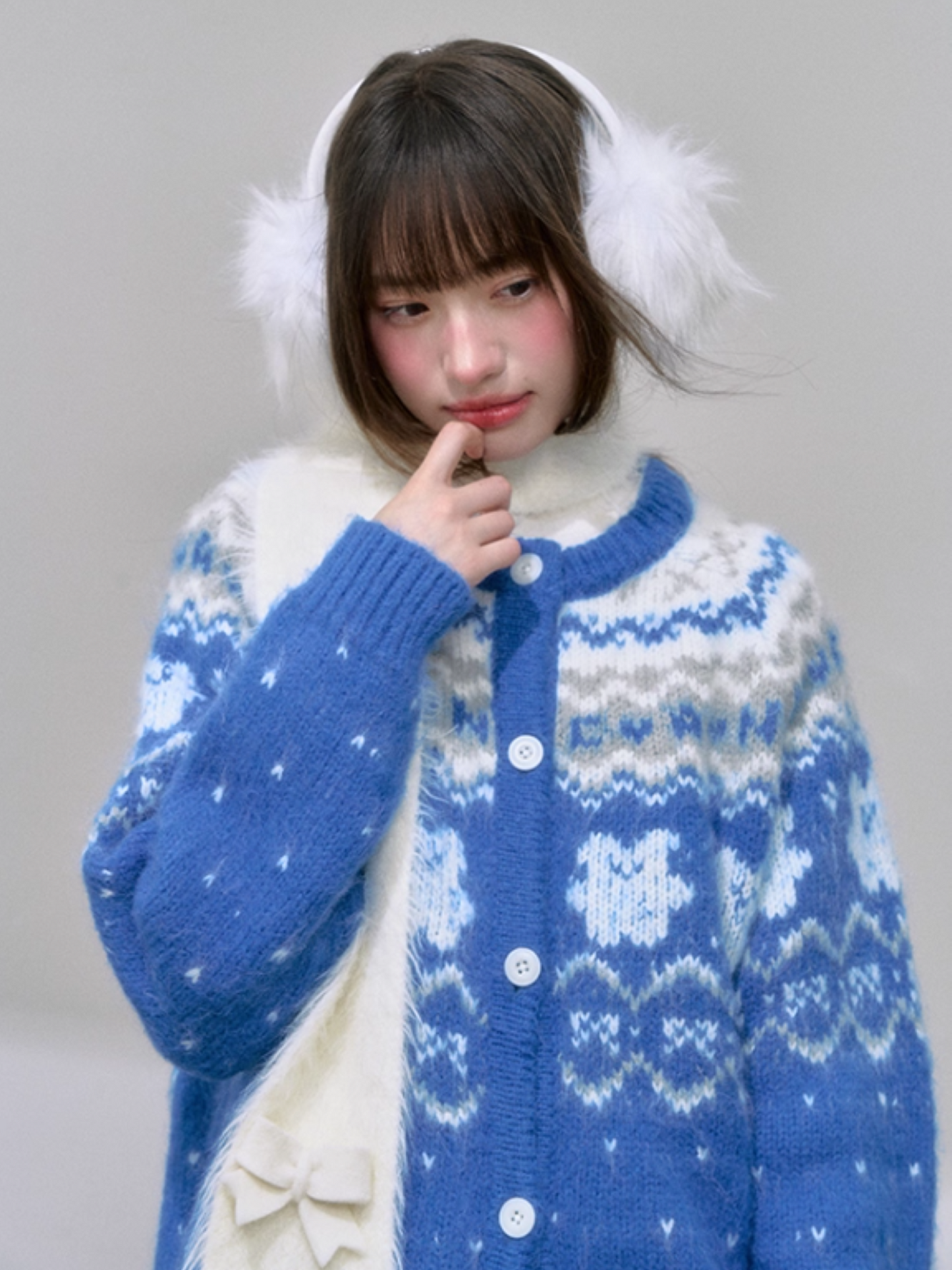"屿蓝织梦" Royal Blue Fair Isle Knit Sweater