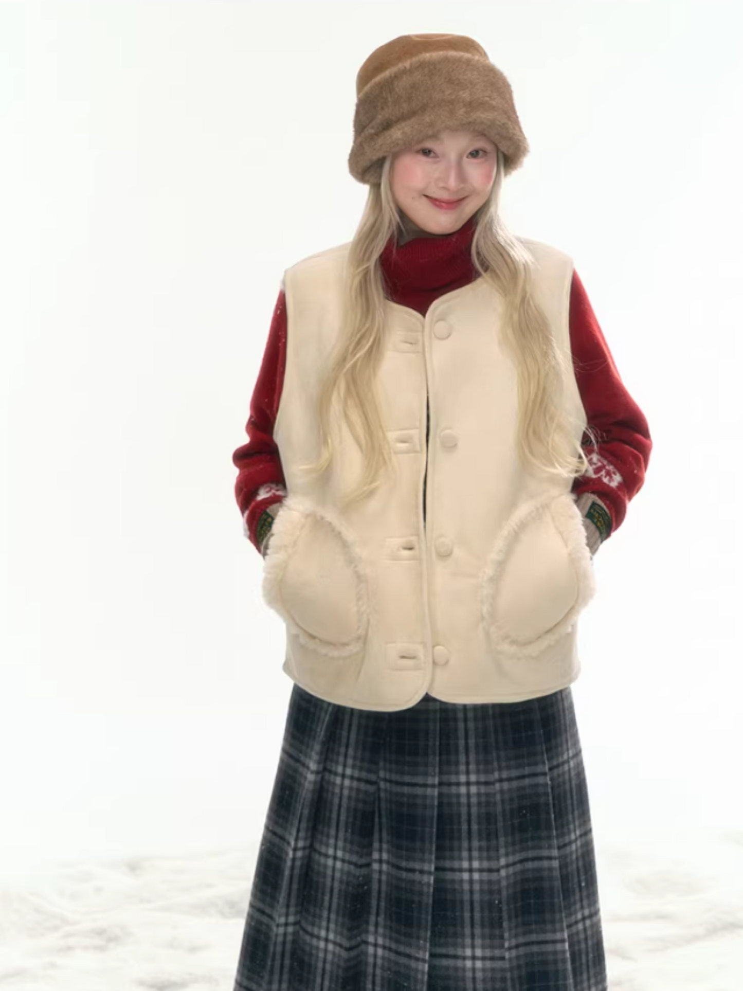 "Wild Caramel" Khaki Reversible Sherpa Vest LL2025477