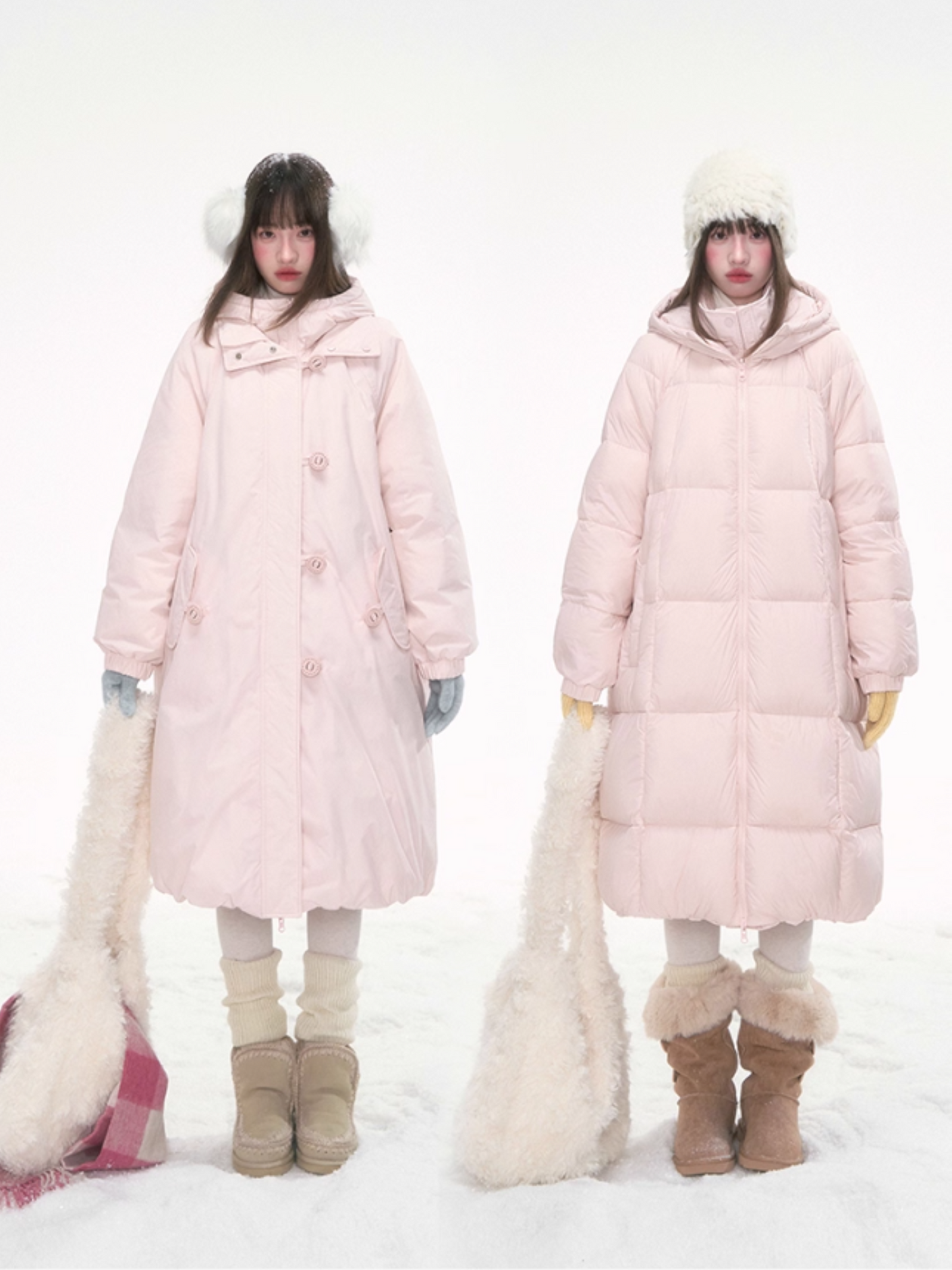 “Winter Variations” Cloud Puff Pink Reversible Long Down Coat LL2025294