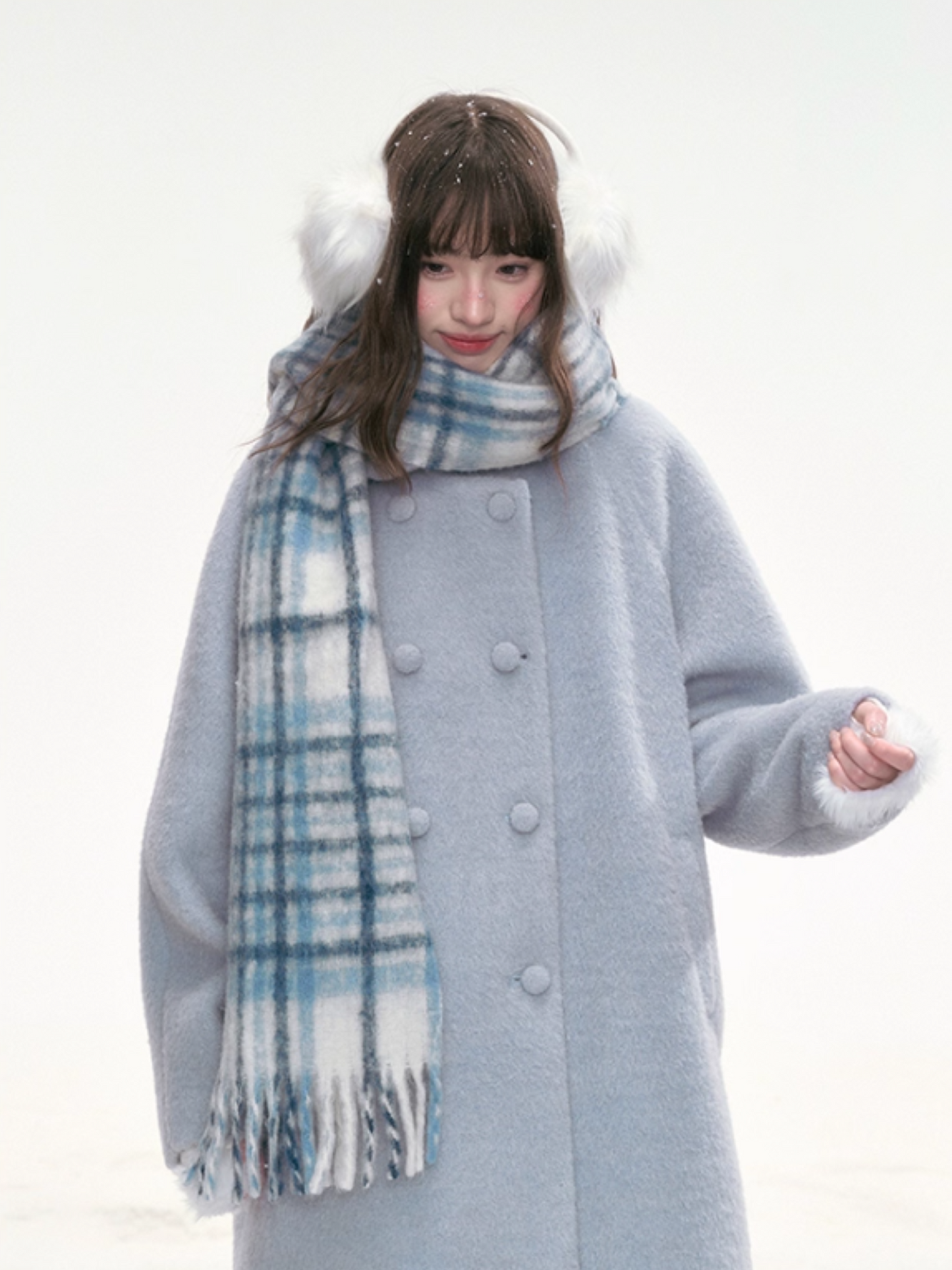 "Winter Ritual" Blue Wool Blend Double-Breasted Coat LL2025300
