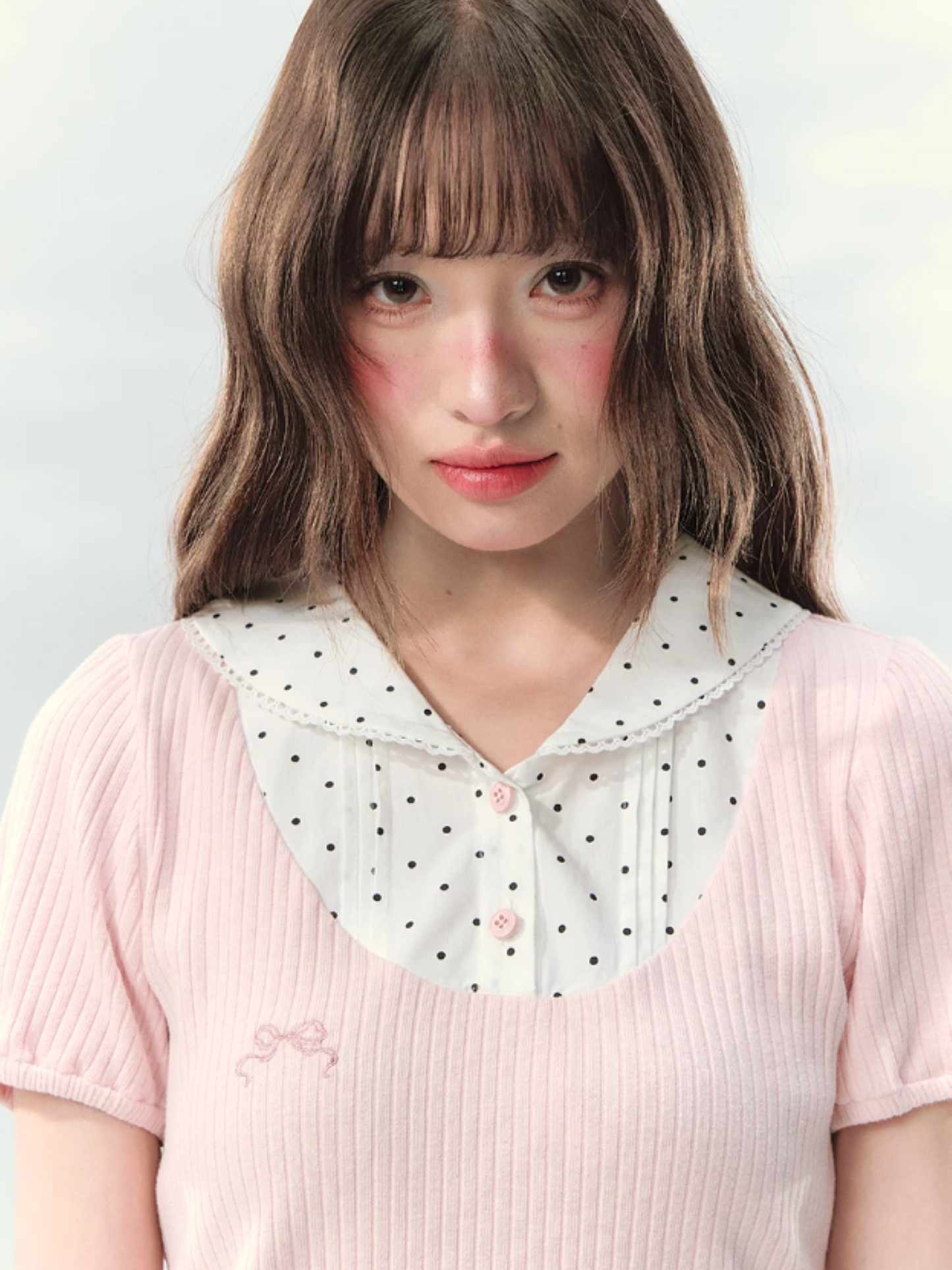“Milk Candy Academy” Pink Polka Dot Collar Skirt Set LL2026148