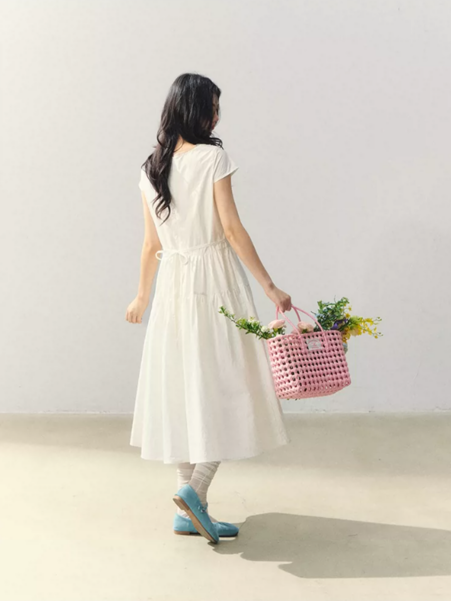 "Sakura Letter" Lace Doll Collar Waist-Fit Midi Dress WW2026004