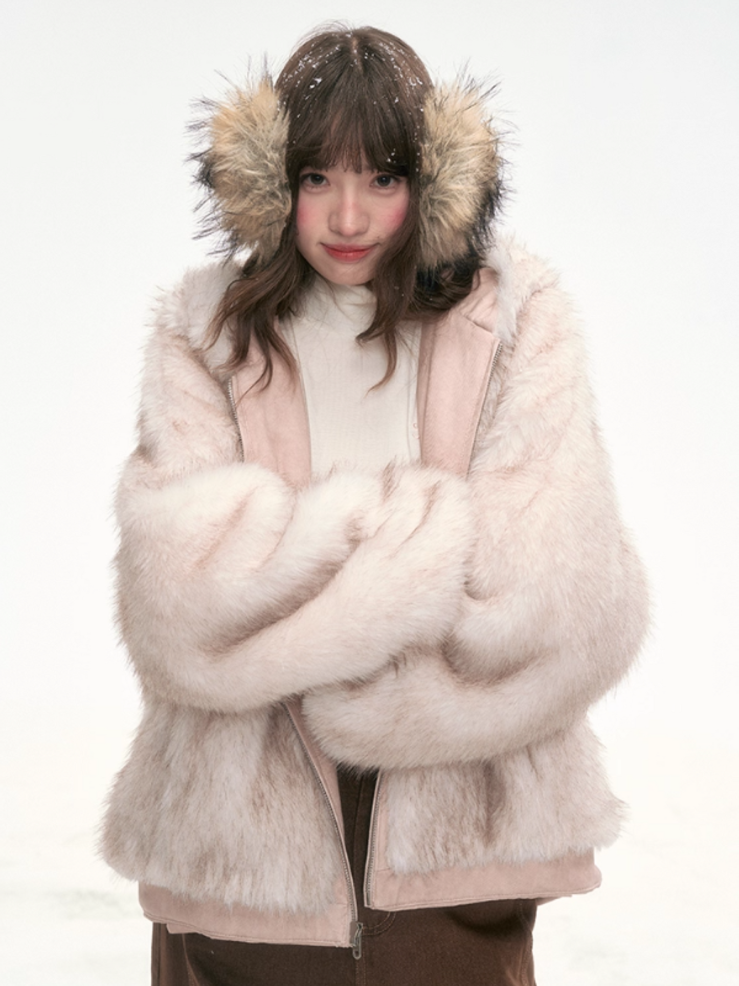 “Blushing Mist" Reversible Faux Fur Parka Jacket LL2025299