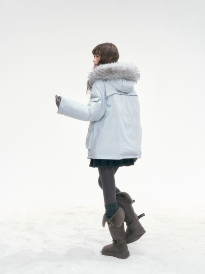 "Winter Serenade" Detachable Fur-Trim Parka – Glacier Blue LL2025315