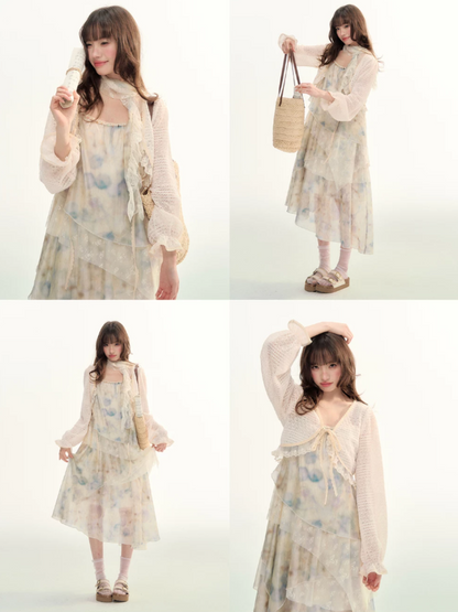 Soft Beige Layered Lace Slip Dress LL2026096