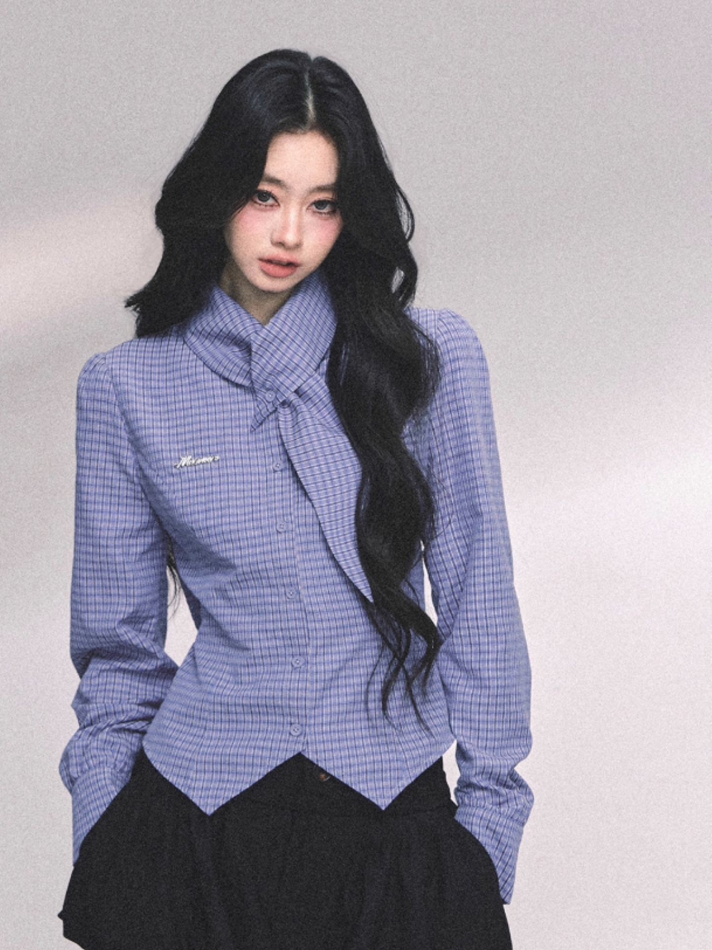 少也眼 American-Style Loose-Fit Plaid Shirt – Blue