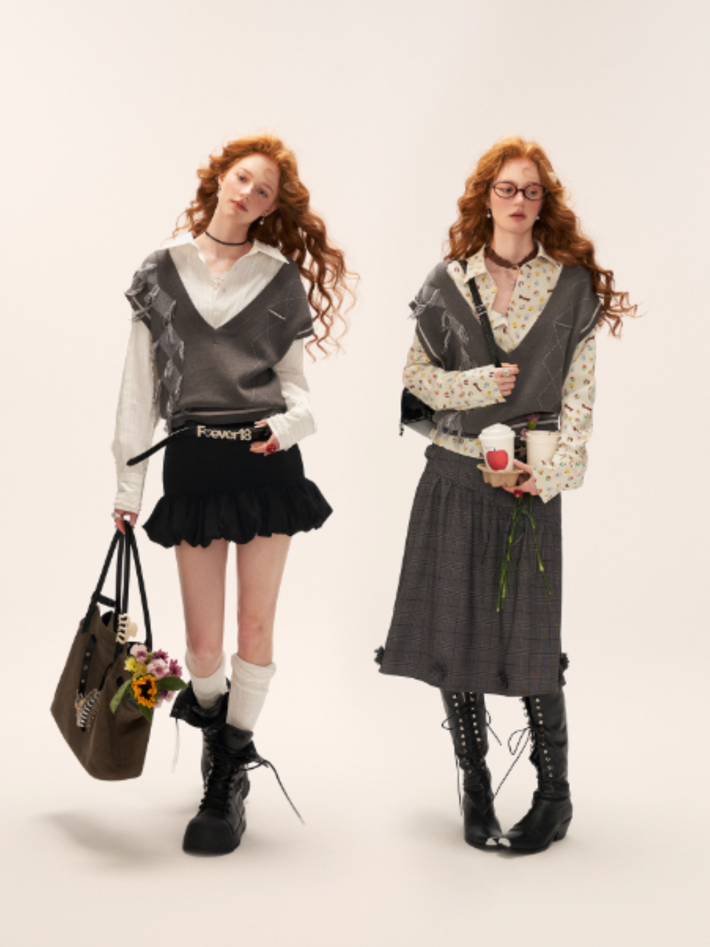 MAMC - V-Neck Preppy Gray Knit Vest WE807