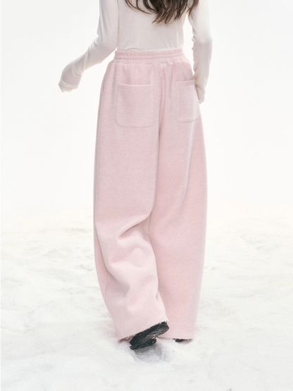 "Winter Bloom" Embroidered Knit Lounge Pants – White & Pink LL2025334