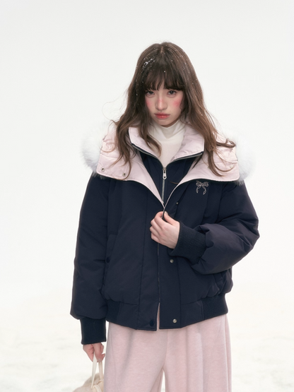 "Snow Velvet Sweetberry" Layered Down Jacket – Navy LL2025324