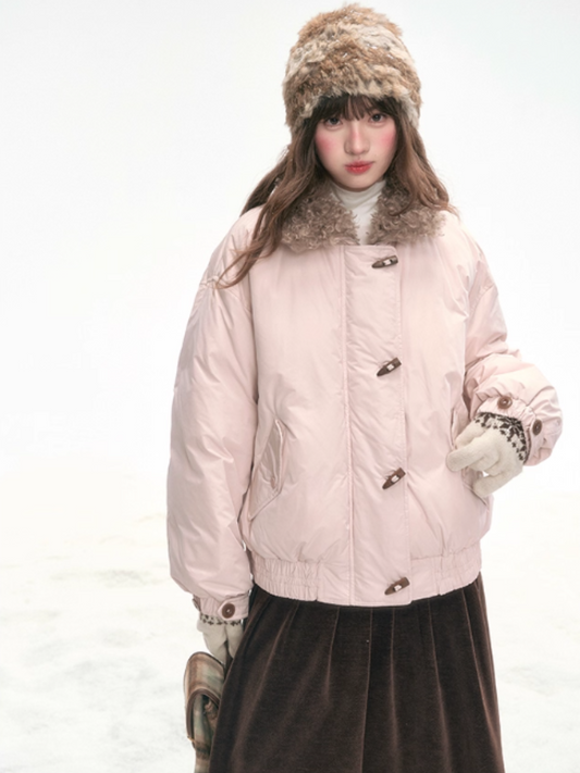 "Cotton Candy Curl" Champagne Pink Short Down Jacket LL2025316